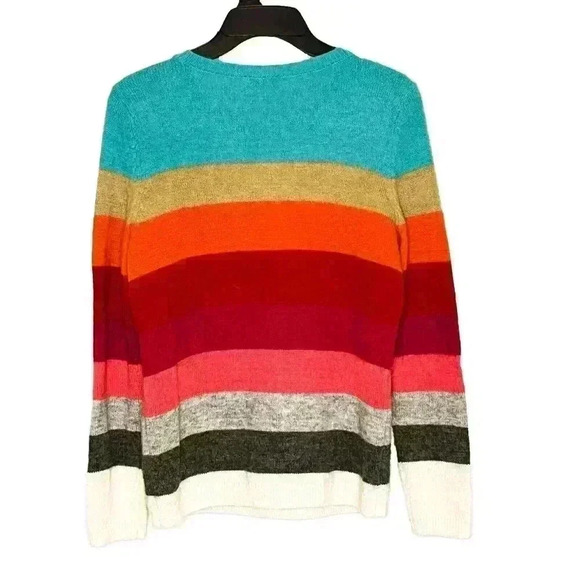 Talbots Sweater Medium Petite MP Mohair Lambswool Blend Stripe Deer Winter Scene - Picture 2 of 5